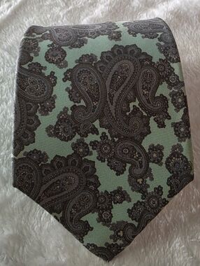 Stafford Silk Paisley Tie Mint Gray Brown & Tan USA Made Classic Mens Necktie